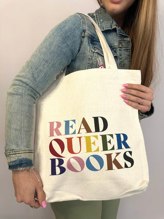 Read Queer Books Rainbow Tote Bag