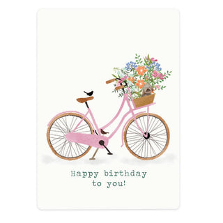 Bike card with flowers and dog Happy birthday to you!