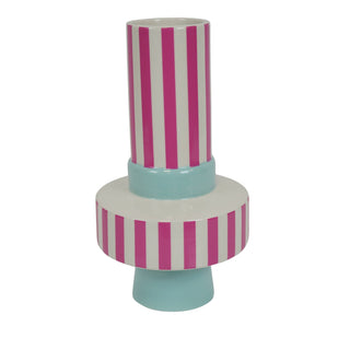 Vase - Stripe - Ceramics - Mintgreen/Neon Pink -14x14x26 cm