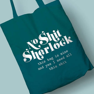 No Shit Sherlock Tote Bag emerald 100% cotton: TEAL