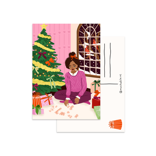 Christmas card illustration - Christmas card - girl puzzle
