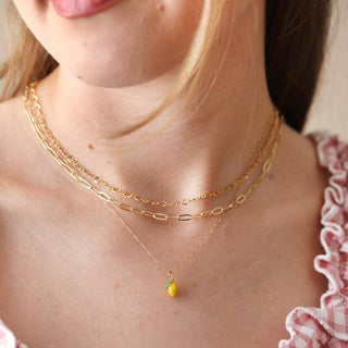 Enamel Lemon Pendant Necklace in Gold