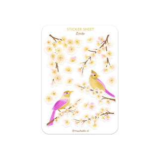 A6 sticker sheet - illustration birds blossom