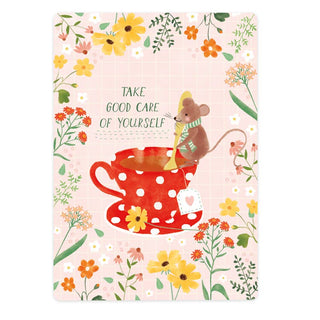 Card take good care of yourself - mouse with teacup