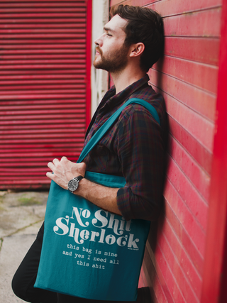 No Shit Sherlock Tote Bag emerald 100% cotton: TEAL