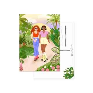 Postcard - illustration women roller skating nature